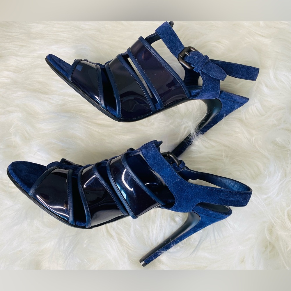 Bottega Veneta Navy PVC & Suede Strappy Heeled Sandals